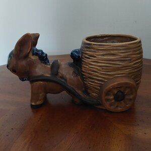 Vintage Caffco E5074 Ceramic Donkey with Barrel Cart Planter 9" x 4.5" EUC